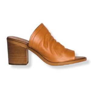 OKER Brown Slouchy Leather Open Toe Stacked Heel Sandals
